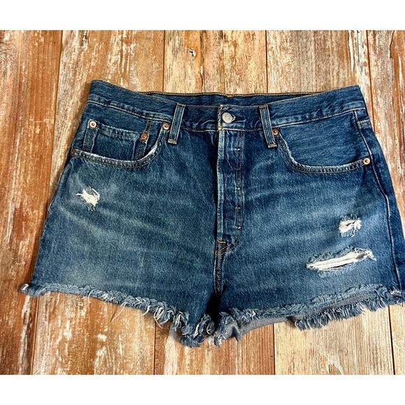 Levi's Pants - Levis 501 Original Distressed Denim Cut Off Shorts Medium Wash Blue W31